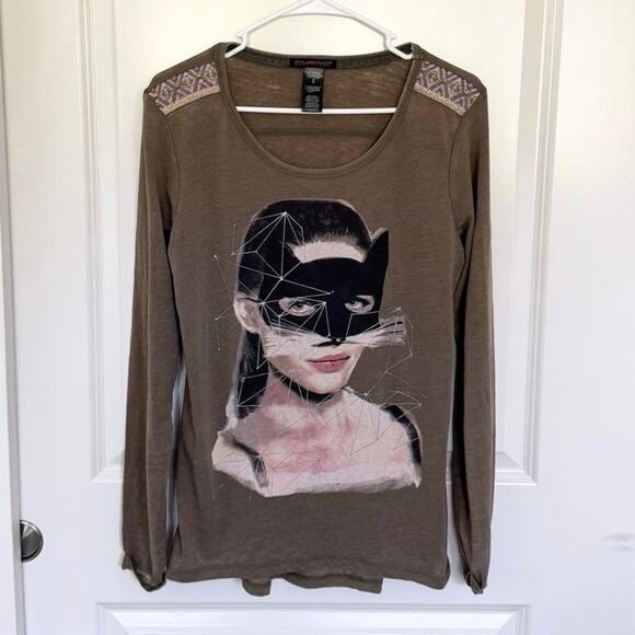 Custo Barcelona Y2K Cat Woman Burnout Long Sleeve Shirt 2 Small - Picture 1 of 3